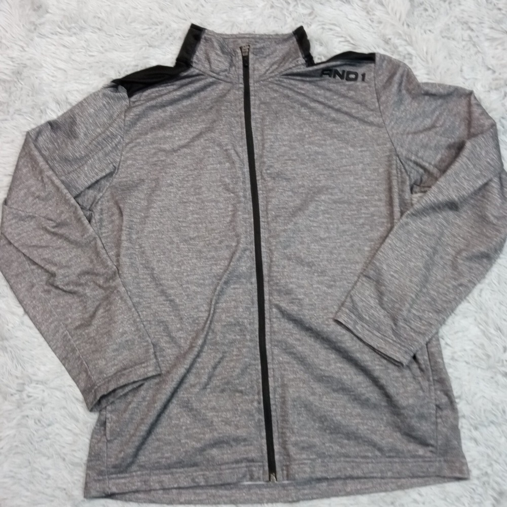 And1 Jacket Mens Track Gray M Full Zip Logo Pockets Lightweight Active Medium